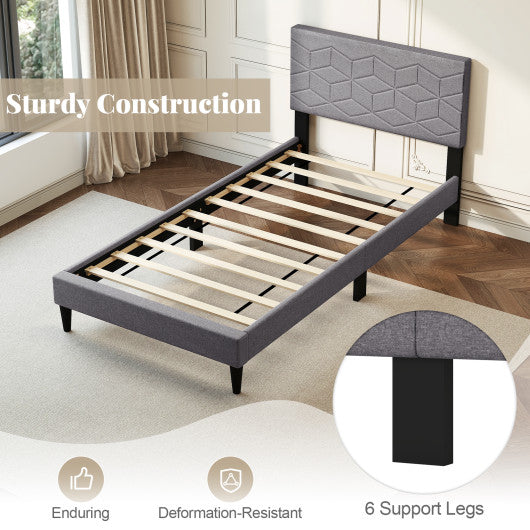 Twin/Full/Queen Size Bed Frame Modern Platform Bed with Linen Fabric Upholstered Headboard-Queen