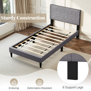 Twin/Full/Queen Size Bed Frame Modern Platform Bed with Linen Fabric Upholstered Headboard-Twin