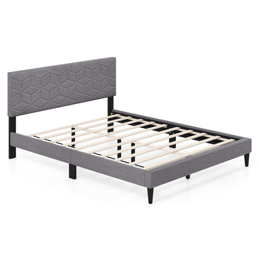 Twin/Full/Queen Size Bed Frame Modern Platform Bed with Linen Fabric Upholstered Headboard-Queen