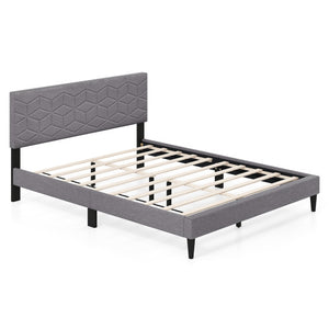 Twin/Full/Queen Size Bed Frame Modern Platform Bed with Linen Fabric Upholstered Headboard-Queen