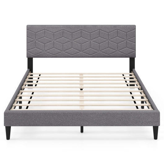 Twin/Full/Queen Size Bed Frame Modern Platform Bed with Linen Fabric Upholstered Headboard-Queen