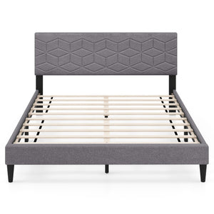 Twin/Full/Queen Size Bed Frame Modern Platform Bed with Linen Fabric Upholstered Headboard-Queen