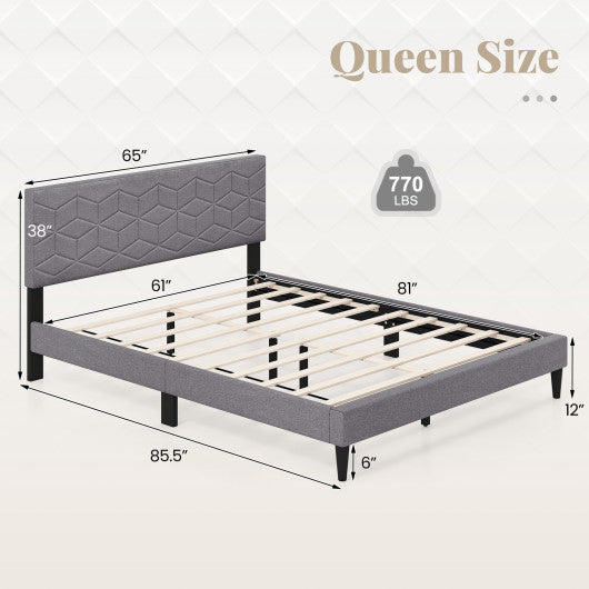 Twin/Full/Queen Size Bed Frame Modern Platform Bed with Linen Fabric Upholstered Headboard-Queen