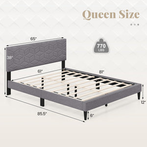 Twin/Full/Queen Size Bed Frame Modern Platform Bed with Linen Fabric Upholstered Headboard-Queen