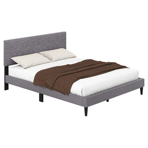 Twin/Full/Queen Size Bed Frame Modern Platform Bed with Linen Fabric Upholstered Headboard-Queen