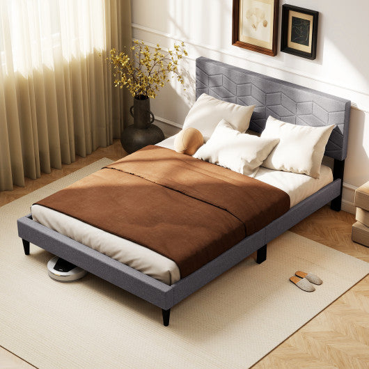 Twin/Full/Queen Size Bed Frame Modern Platform Bed with Linen Fabric Upholstered Headboard-Full