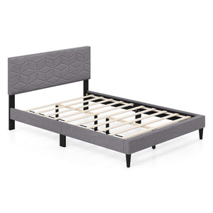 Twin/Full/Queen Size Bed Frame Modern Platform Bed with Linen Fabric Upholstered Headboard-Full