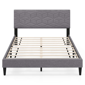 Twin/Full/Queen Size Bed Frame Modern Platform Bed with Linen Fabric Upholstered Headboard-Full