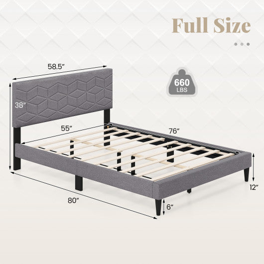 Twin/Full/Queen Size Bed Frame Modern Platform Bed with Linen Fabric Upholstered Headboard-Full