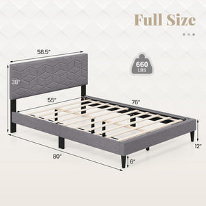 Twin/Full/Queen Size Bed Frame Modern Platform Bed with Linen Fabric Upholstered Headboard-Full