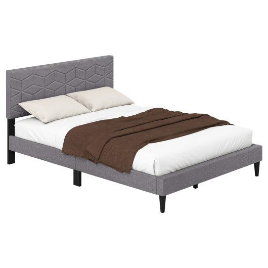 Twin/Full/Queen Size Bed Frame Modern Platform Bed with Linen Fabric Upholstered Headboard-Full