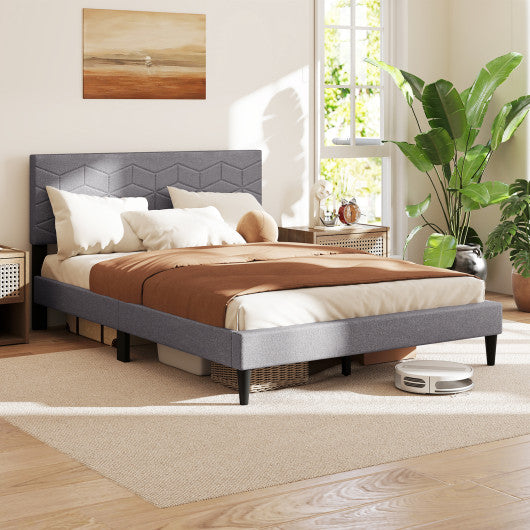 Queen Size Dutch Velvet/Linen Fabric Upholstered Platform Bed with Wingback Headboard and Wooden Slat Support-Beige