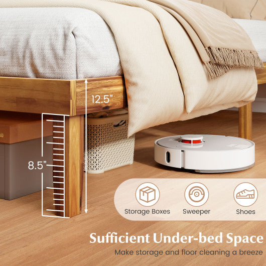 Twin/Full/Queen Size Bed Frame Mid-Century Acacia Wood Platform Bed with Headboard-Full Size