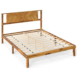 Twin/Full/Queen Size Bed Frame Mid-Century Acacia Wood Platform Bed with Headboard-Queen Size