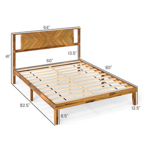 Twin/Full/Queen Size Bed Frame Mid-Century Acacia Wood Platform Bed with Headboard-Queen Size