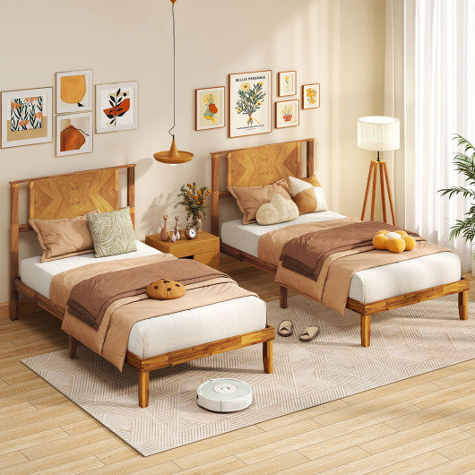 Twin/Full/Queen Size Bed Frame Mid-Century Acacia Wood Platform Bed with Headboard-Twin Size