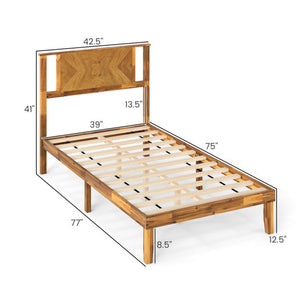 Twin/Full/Queen Size Bed Frame Mid-Century Acacia Wood Platform Bed with Headboard-Twin Size