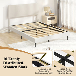 Twin/Full/Queen Size Velvet Bed Frame Upholstered Platform Bed with Chevron Headboard Beige-Full