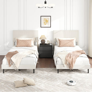 Twin/Full/Queen Size Velvet Bed Frame Upholstered Platform Bed with Chevron Headboard Beige-Twin
