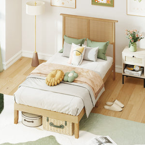 Twin/Full/Queen Size Bed Frame with Rattan Headboard-Twin Size