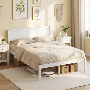 Twin/Full/Queen Size Sturdy Wooden Bed Frame with Headboard and Slat Support-Full Size