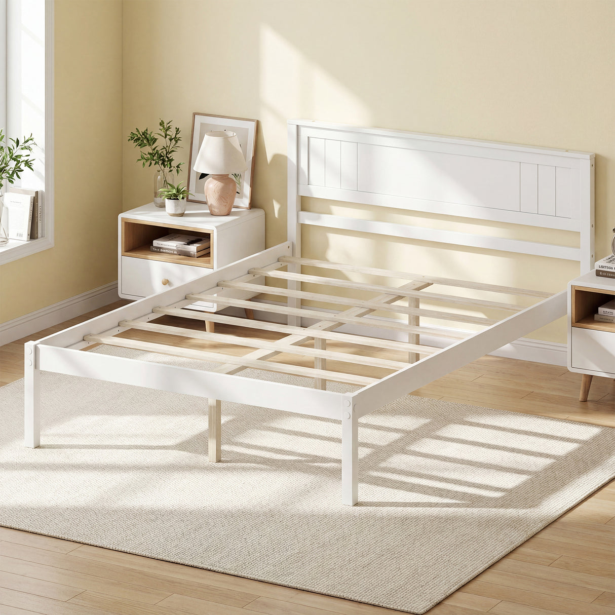 Twin/Full/Queen Size Sturdy Wooden Bed Frame with Headboard and Slat Support-Full Size