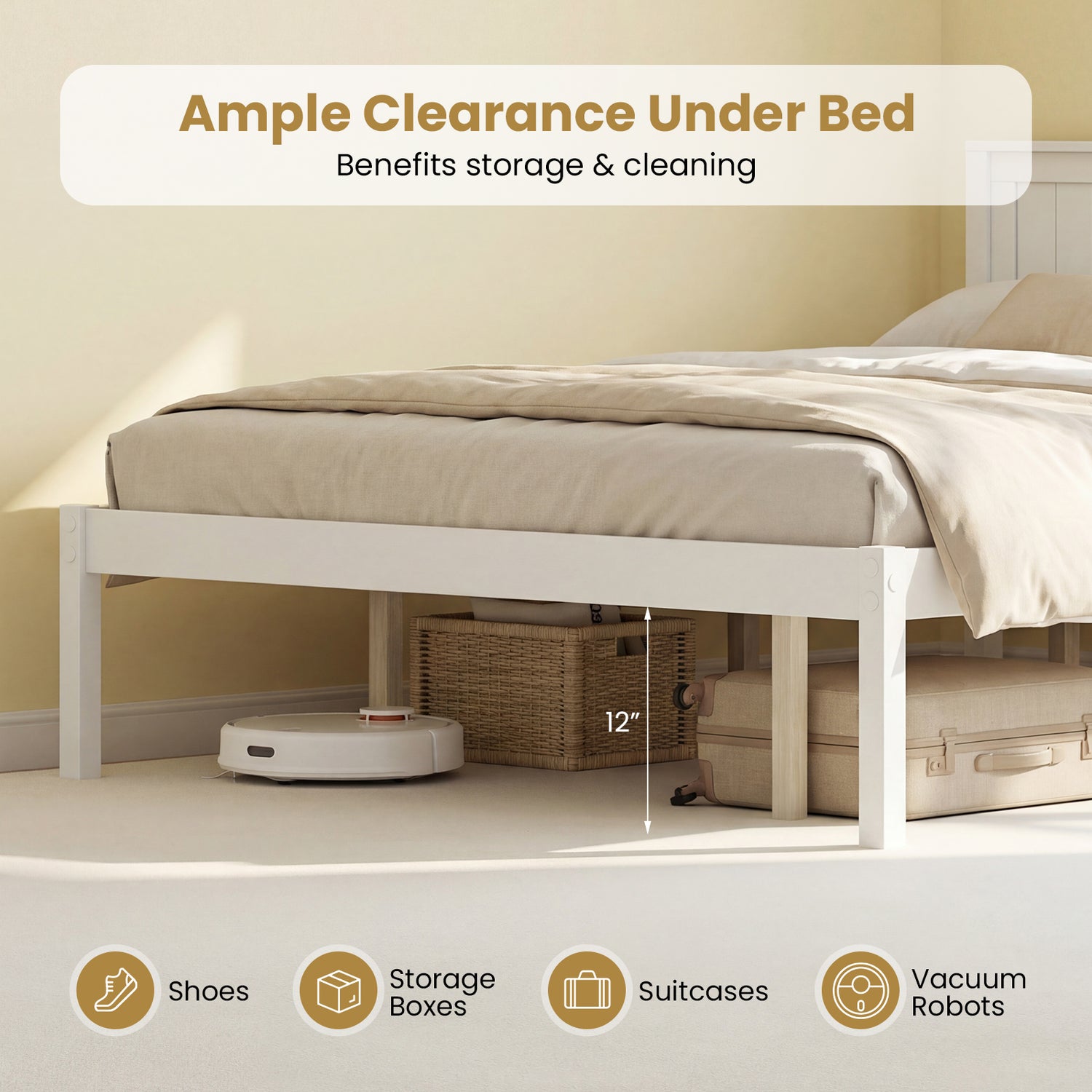 Twin/Full/Queen Size Sturdy Wooden Bed Frame with Headboard and Slat Support-Queen Size
