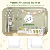 Twin House Floor Bed Montessori Bed Frame with Storage Shelf-White