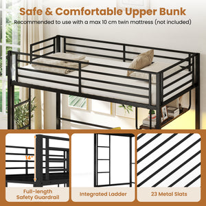 Twin Loft Bed with Desk LED Lights Charging Station Heavy-duty Metal Bed Frame with Guardrail-Black