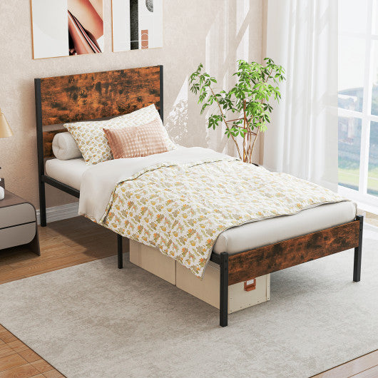 Twin/Full/Queen/King Metal Bed Frame with Wooden Headboard and Footboard-Twin Size