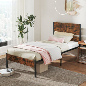 Twin/Full/Queen/King Metal Bed Frame with Wooden Headboard and Footboard-Twin Size
