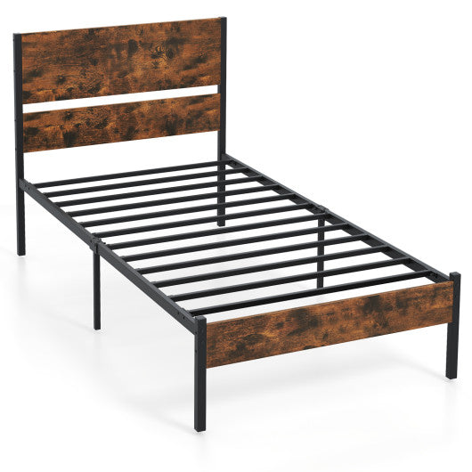 Twin/Full/Queen/King Metal Bed Frame with Wooden Headboard and Footboard-Twin Size