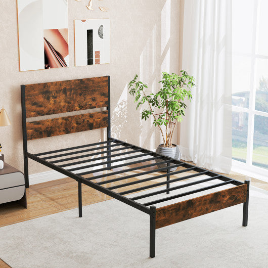 Twin/Full/Queen/King Metal Bed Frame with Wooden Headboard and Footboard-Twin Size