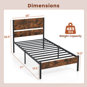 Twin/Full/Queen/King Metal Bed Frame with Wooden Headboard and Footboard-Twin Size