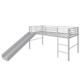 Twin Metal Loft Bed with Slide Safety Guardrails and Built-in Ladder-Silver