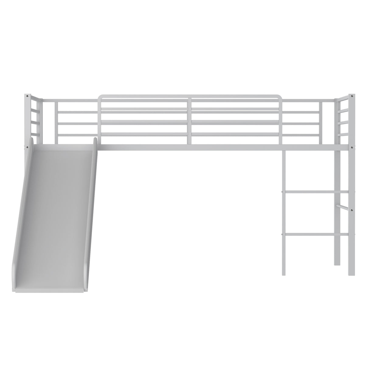 Twin Metal Loft Bed with Slide Safety Guardrails and Built-in Ladder-Silver