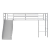 Twin Metal Loft Bed with Slide Safety Guardrails and Built-in Ladder-Silver