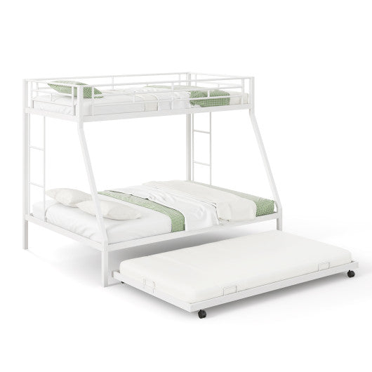 Twin Over Full Bunk Bed Frame with Trundle for Guest Room-White