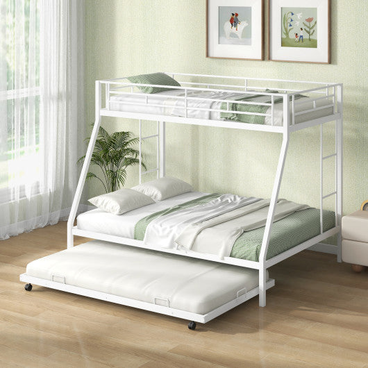 Twin Over Full Bunk Bed Frame with Trundle for Guest Room-White