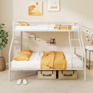 Twin Over Full Bunk Bed with Ladder and Full-length Guardrails-White