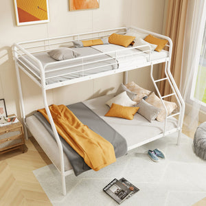 Twin Over Full Bunk Bed with Ladder and Full-length Guardrails-White