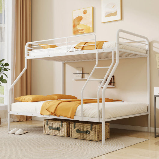 Twin Over Full Bunk Bed with Ladder and Full-length Guardrails-White