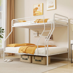 Twin Over Full Bunk Bed with Ladder and Full-length Guardrails-White