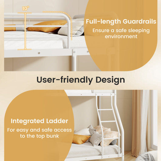 Twin Over Full Bunk Bed with Ladder and Full-length Guardrails-White