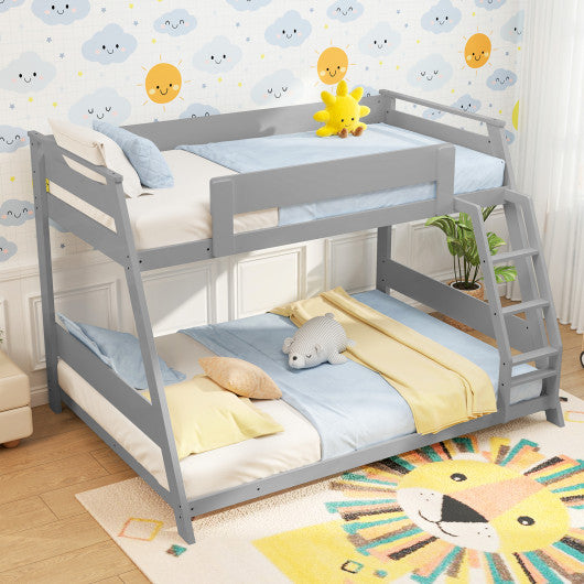 Twin Over Full Low Bunk Bed with Reversible Ladder-Gray