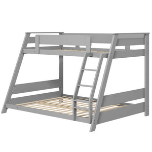 Twin Over Full Low Bunk Bed with Reversible Ladder-Gray
