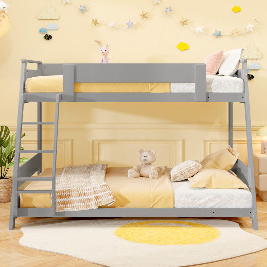 Twin Over Full Low Bunk Bed with Reversible Ladder-Gray