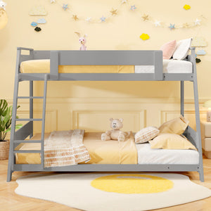 Twin Over Full Low Bunk Bed with Reversible Ladder-Gray
