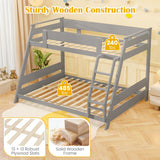 Twin Over Full Low Bunk Bed with Reversible Ladder-Gray