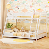 Twin Over Full Low Bunk Bed with Reversible Ladder-White